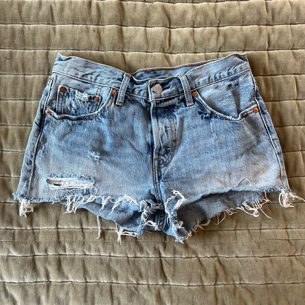Levi's 501 Original Light Blue Distressed Denim Cutoff Shorts Size 27